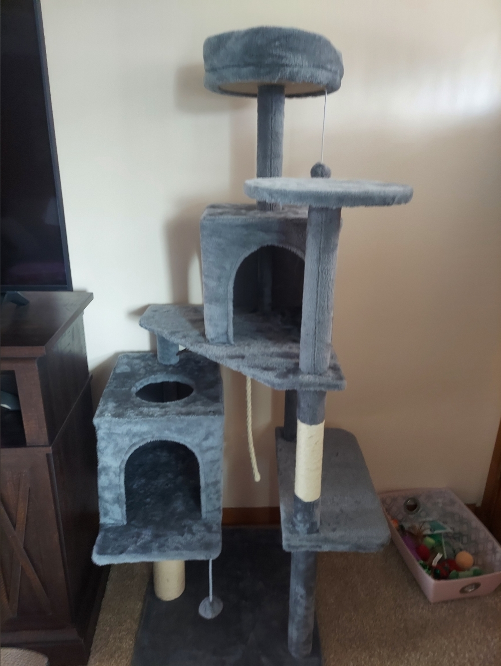 Plush Gray Multi-Level Cat Tree Tower
